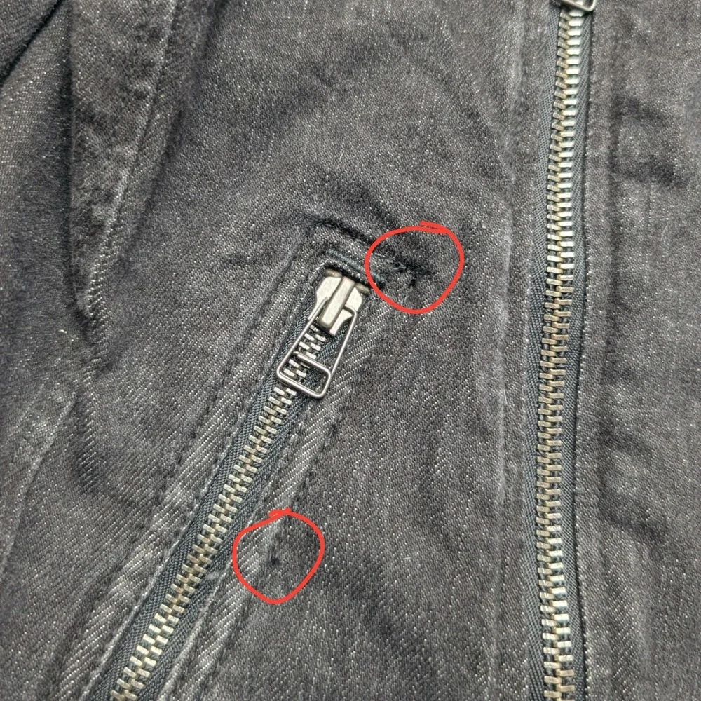 American Eagle Denim Moto Jacket Womens Medium Black Asymmetrical Zip Biker - Picture 3 of 9